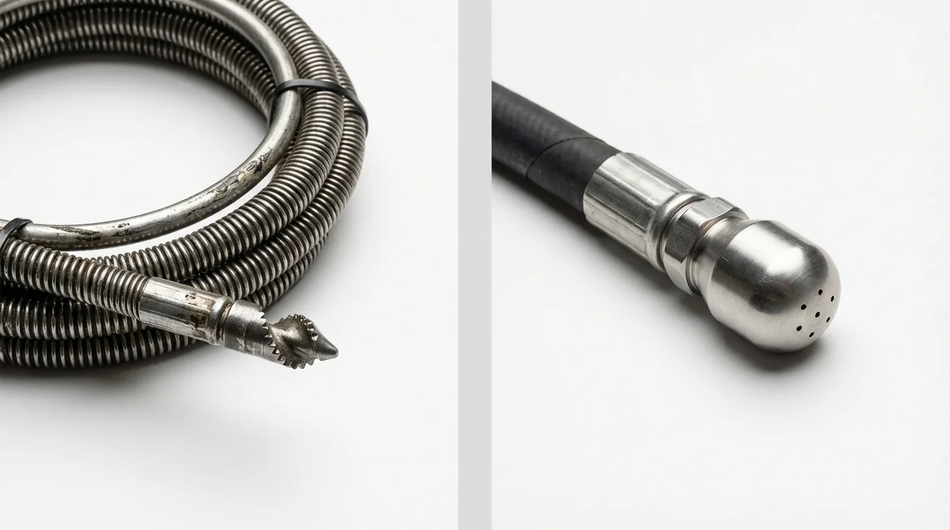 Drain snake cable and hydro jetting nozzle used for drain cleaning in Wabasha, MN