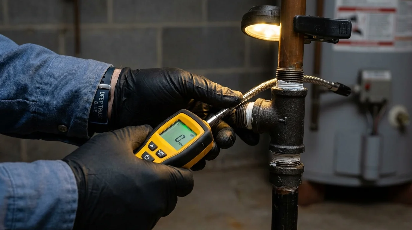 Gas leak detection with electronic sniffer by Johns Plumbing LLC in Wabasha